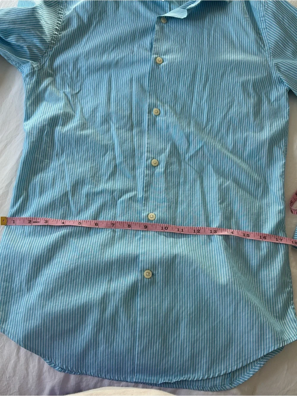 Banana Republic Men’s Blue and White Pinstripe 120s Supina Cotton Dress Shirt